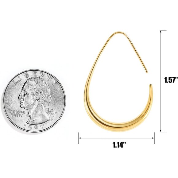 ✨Women Gold Teardrop Hoop Earrings Gold Plated Oval Pull Drop Hoop Earrings - Picture 6 of 6